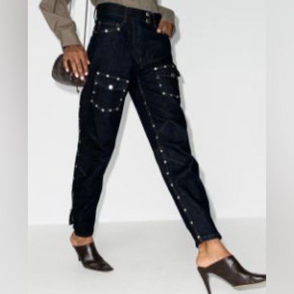 🔩 Dries Van Noten Stud Jean Dark Indigo Taper Zip-Leg Designer Sz 6 NWOT - Picture 2 of 12